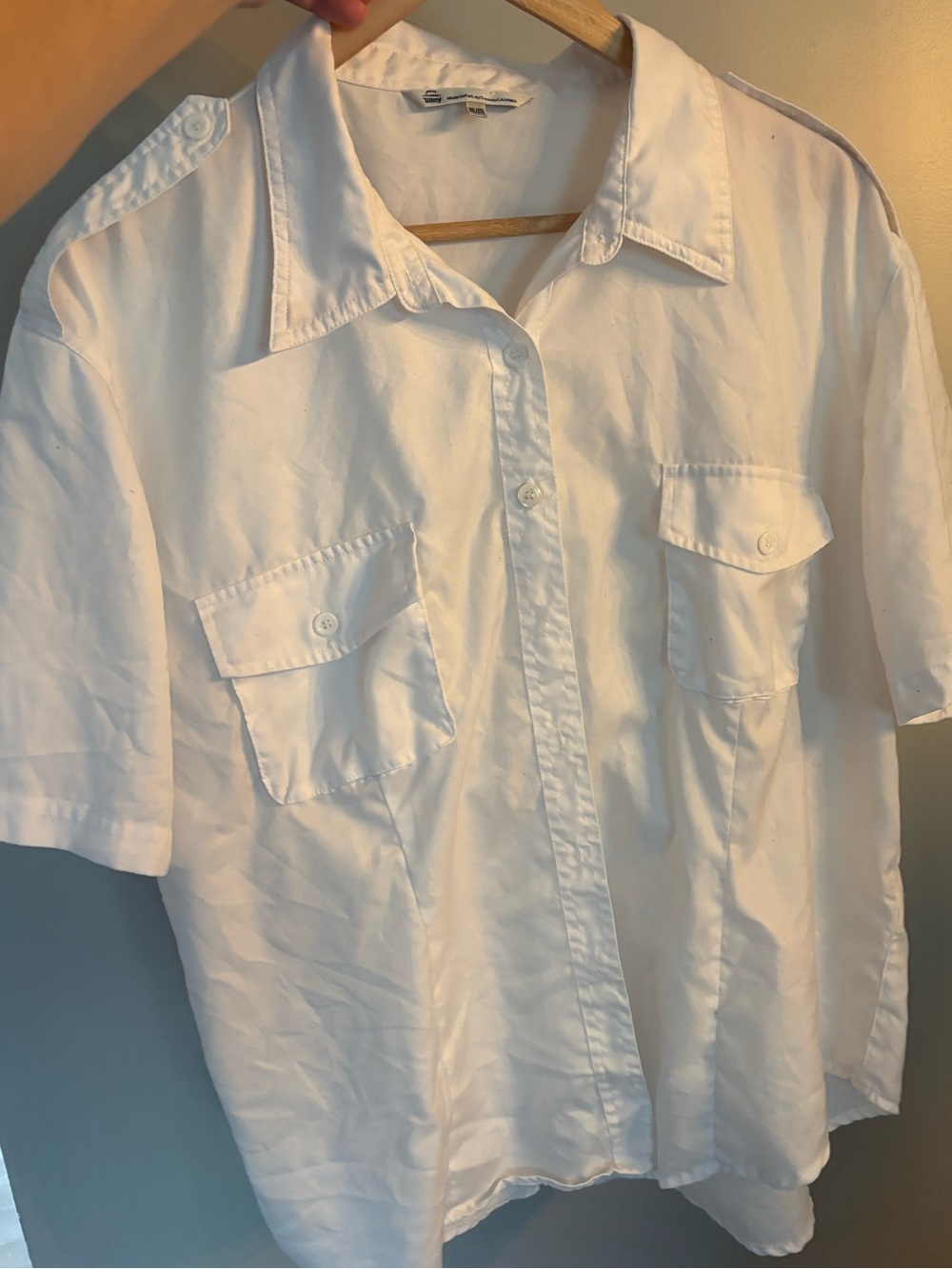 Classic White Short-Sleeve Button-Down Shirt with Chest Pockets Made in Canada!